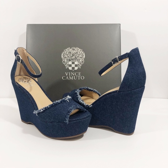 dark blue denim wedges